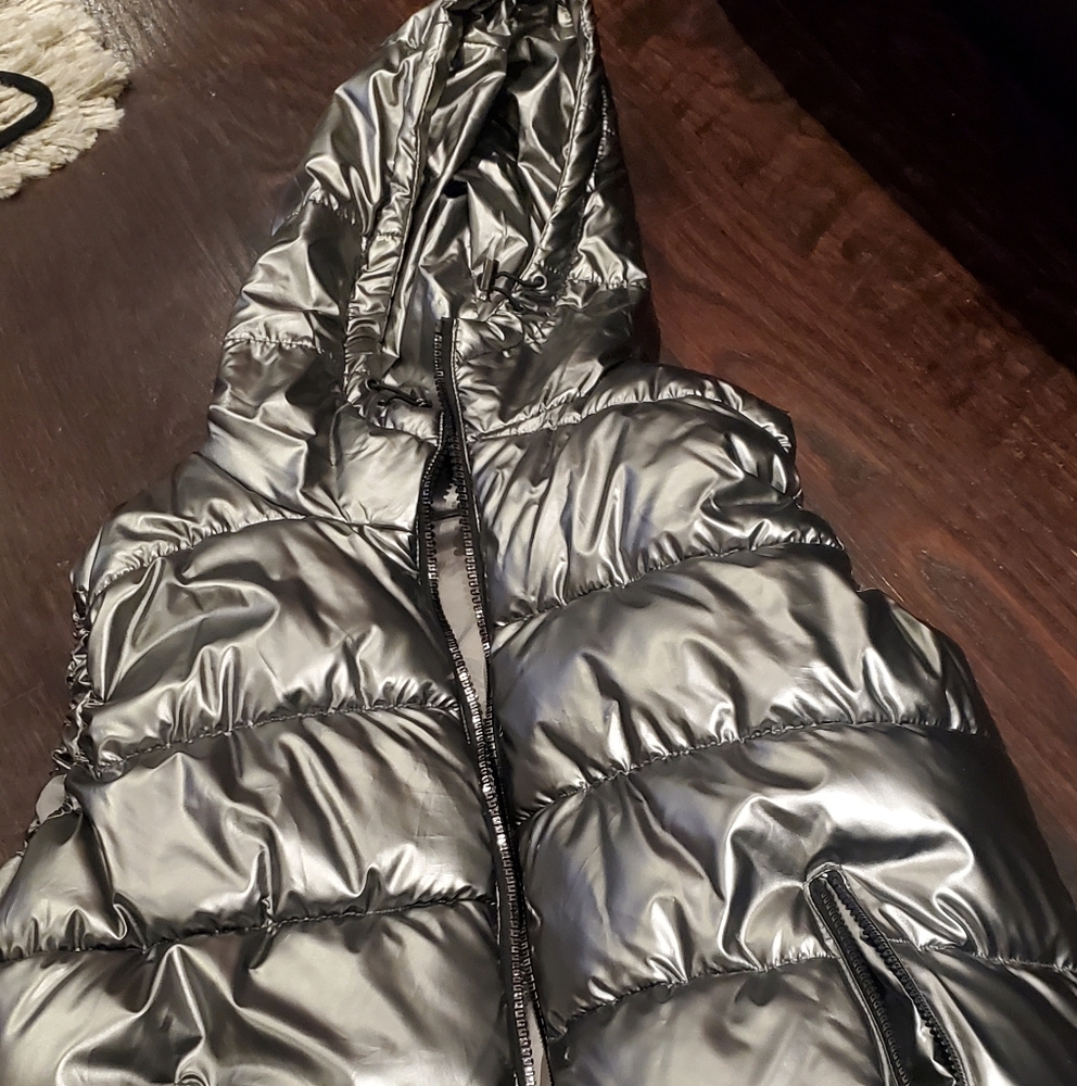 Metallic silver gray puffer vest